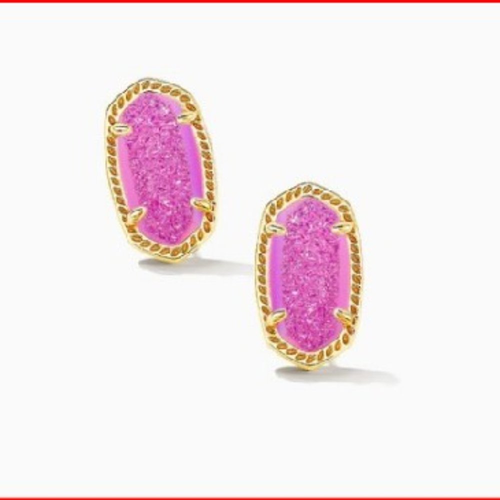 Kendra Scott Ellie Gold Earrings in Hot Pink Drusy